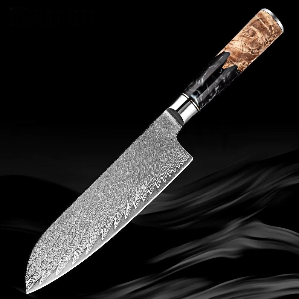 Kuchyňský nůž SANTOKU - Nerezový damašek + dřevo