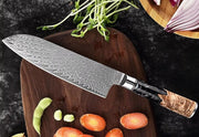 SANTOKU Küchenmesser - Edelstahl Damast + Holz