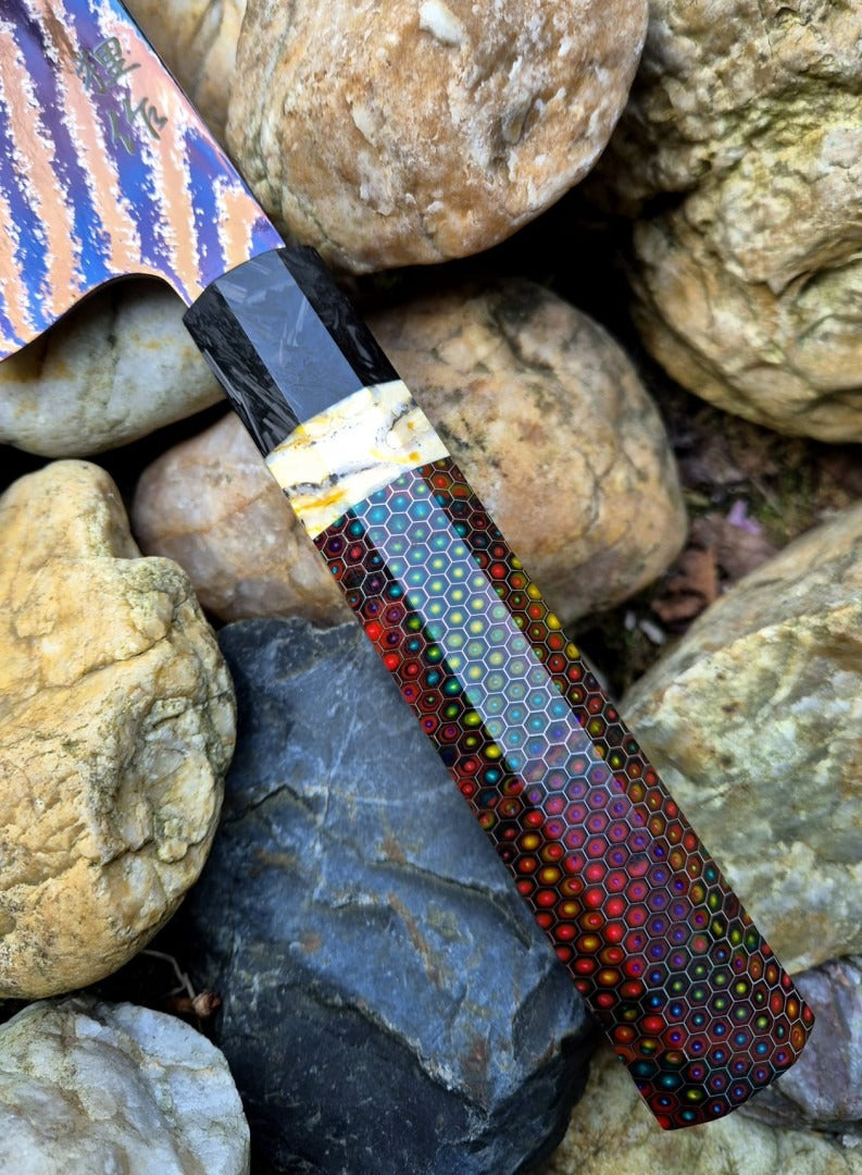 Luxusní kuchyňský nůž - Santoku MAMUT nerezový damašek TITAN