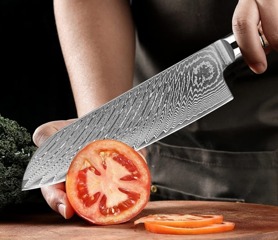 Kuchyňský nůž SANTOKU 2 - Nerezový damašek