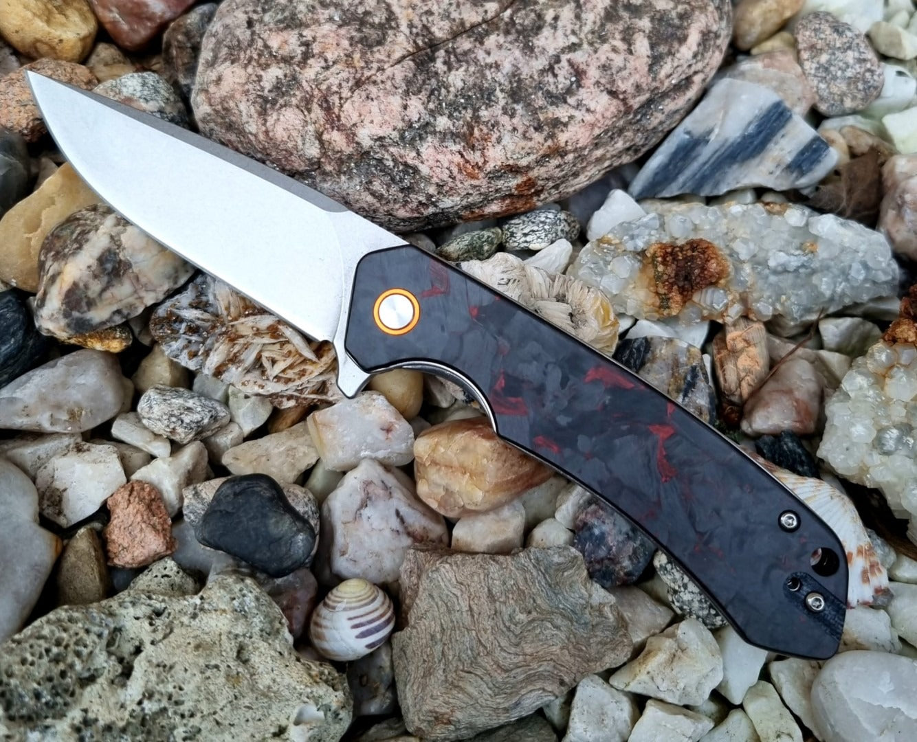 Zavírací nůž Red - G10 + uhlíkové vlákno, orange kroužek