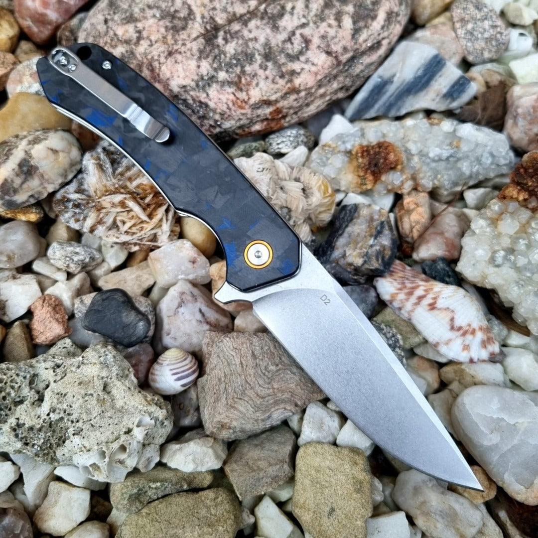 Zavírací nůž Blue - G10 + uhlíkové vlákno, orange kroužek