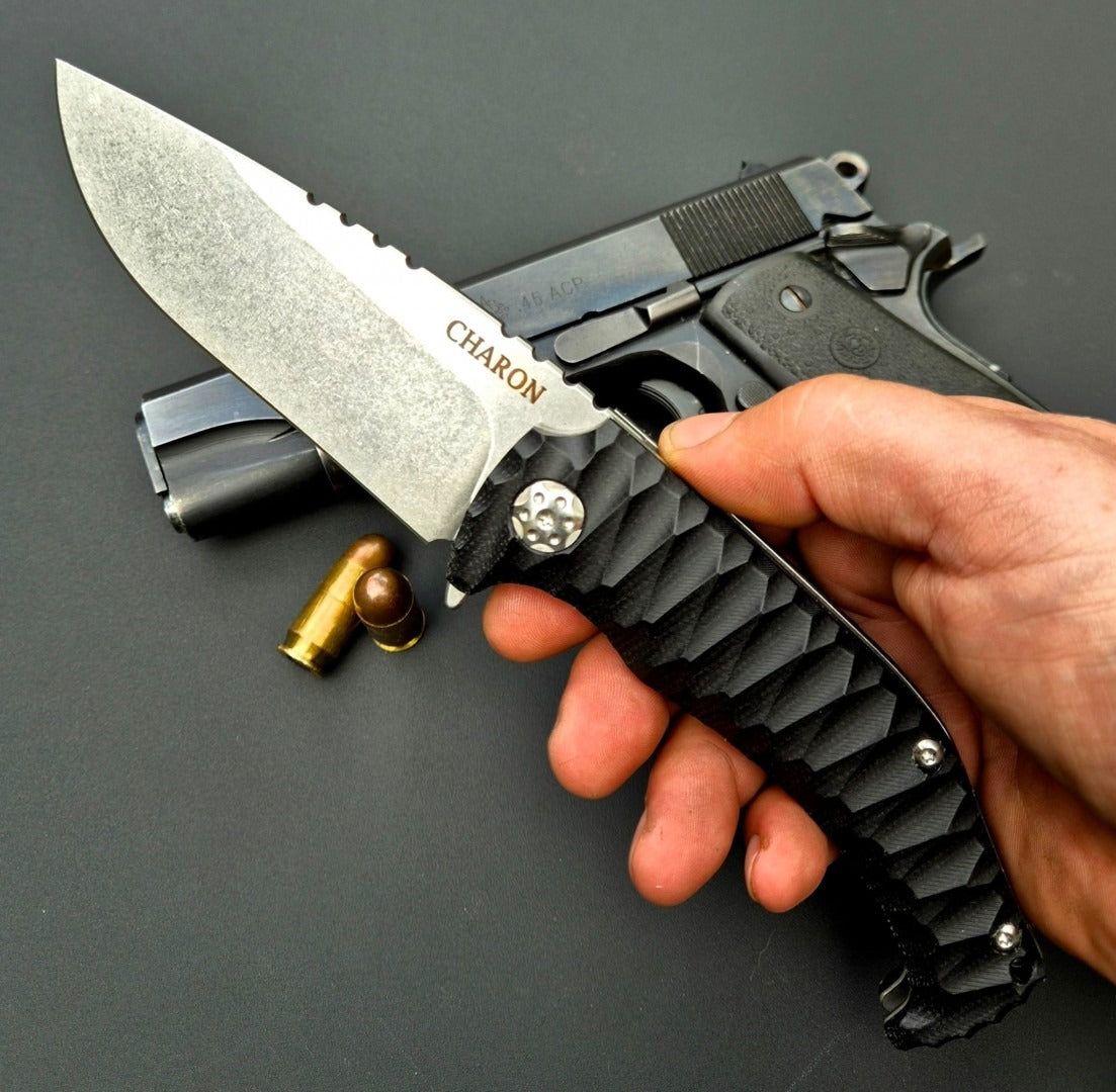 Zavírací Charon EVO - Linerlock axiální ložiska černý - stonewash