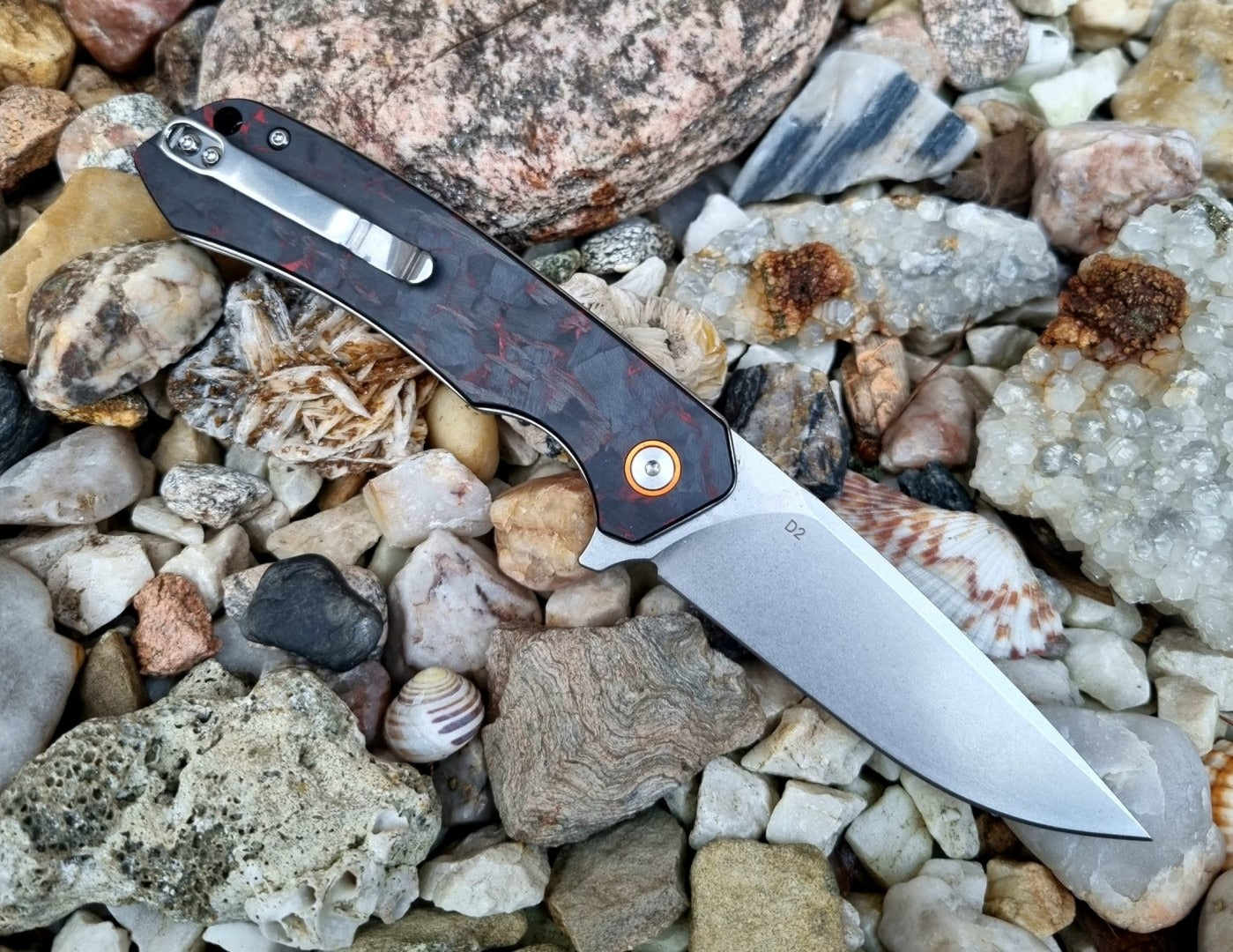 Zavírací nůž Red - G10 + uhlíkové vlákno, orange kroužek