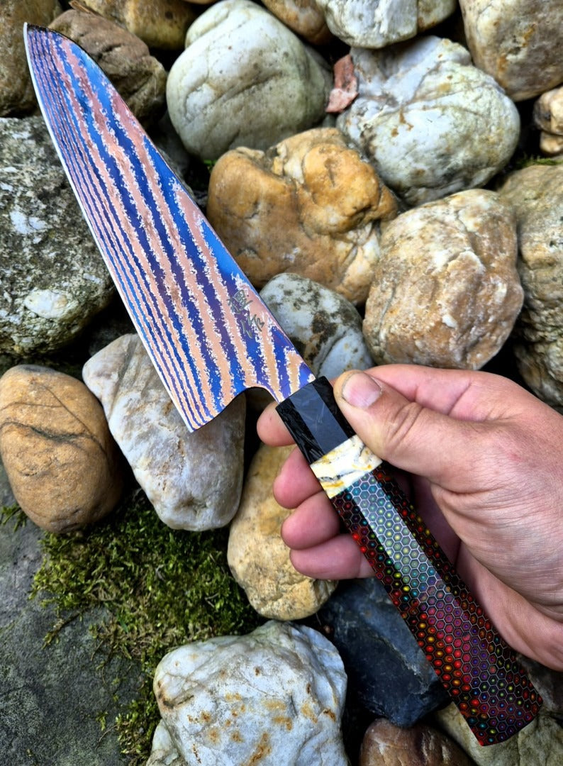 Luxusní kuchyňský nůž - Santoku MAMUT nerezový damašek TITAN