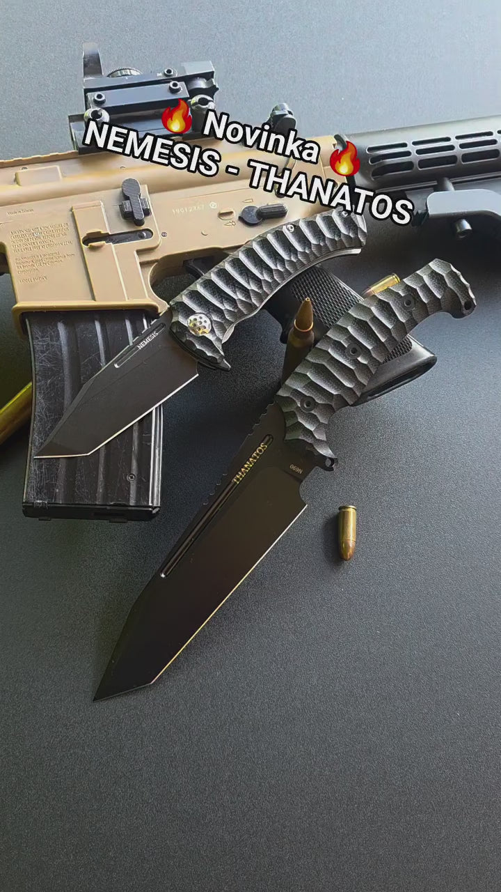 Load video: Folding knife NEMESIS - THANATOS Linerlock axial bearings black