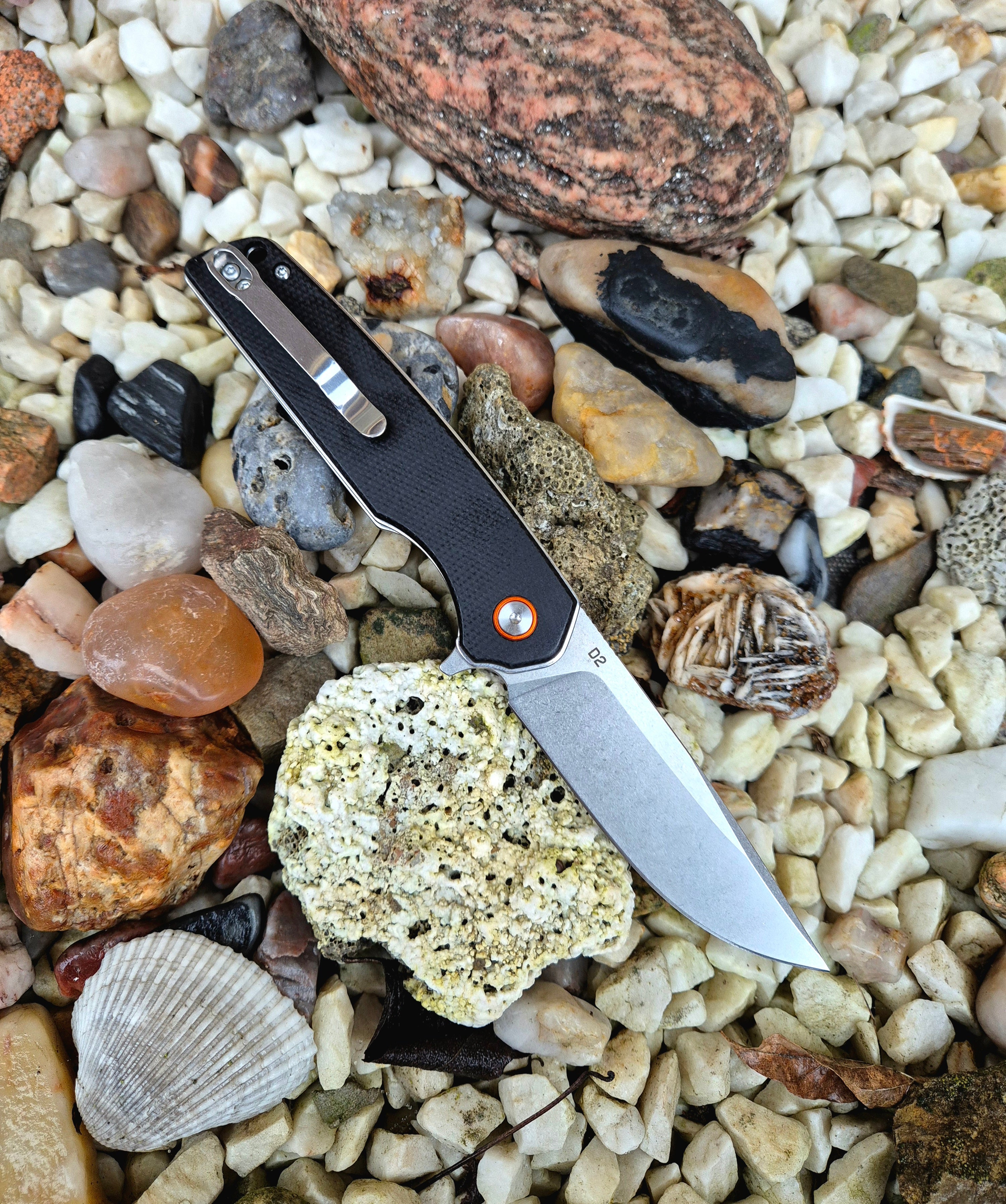 Zavírací nůž black - Micarta, orange kroužek