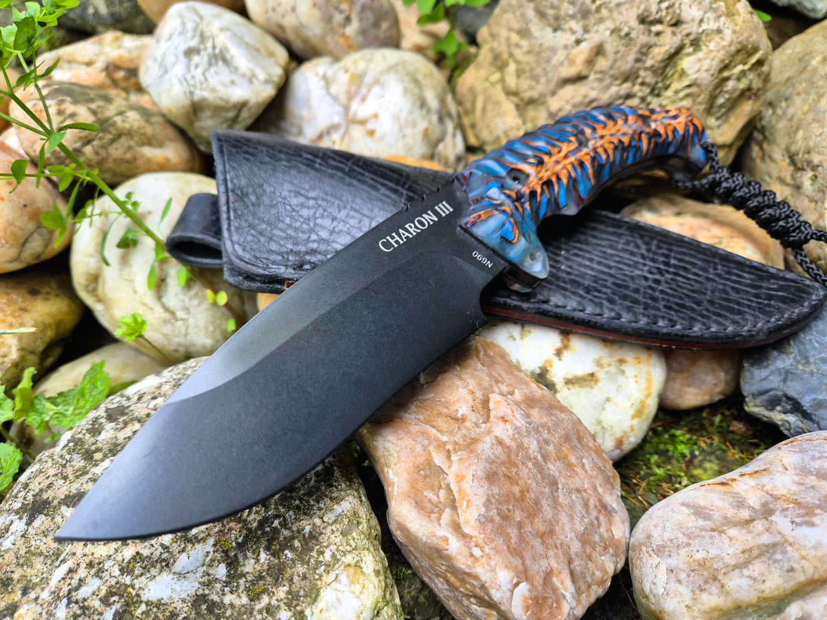 Charon Blue Charon III knife - stabilized blue cone – Dachs Knives s.r.o.