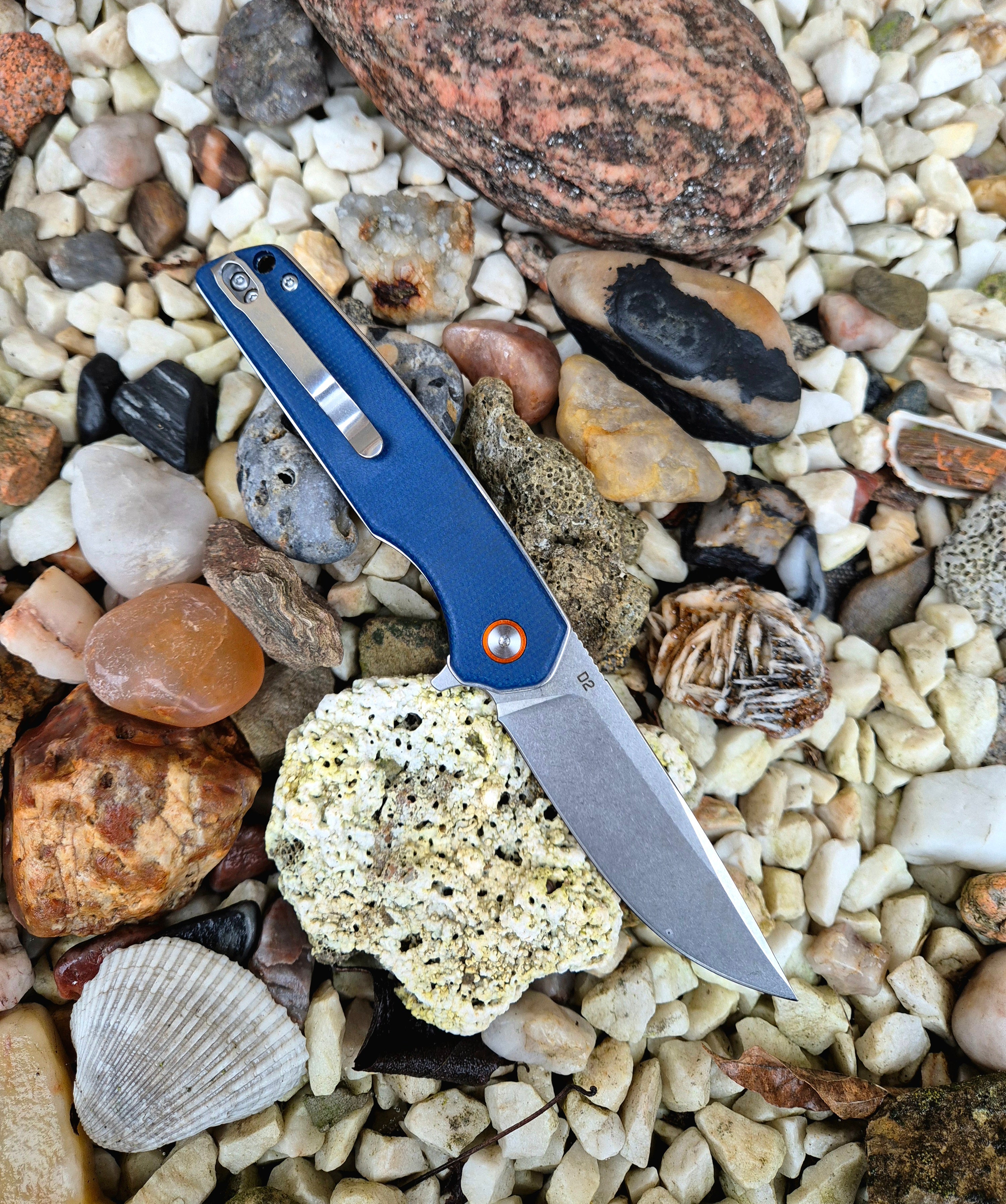 Zavírací nůž blue - Micarta, orange kroužek