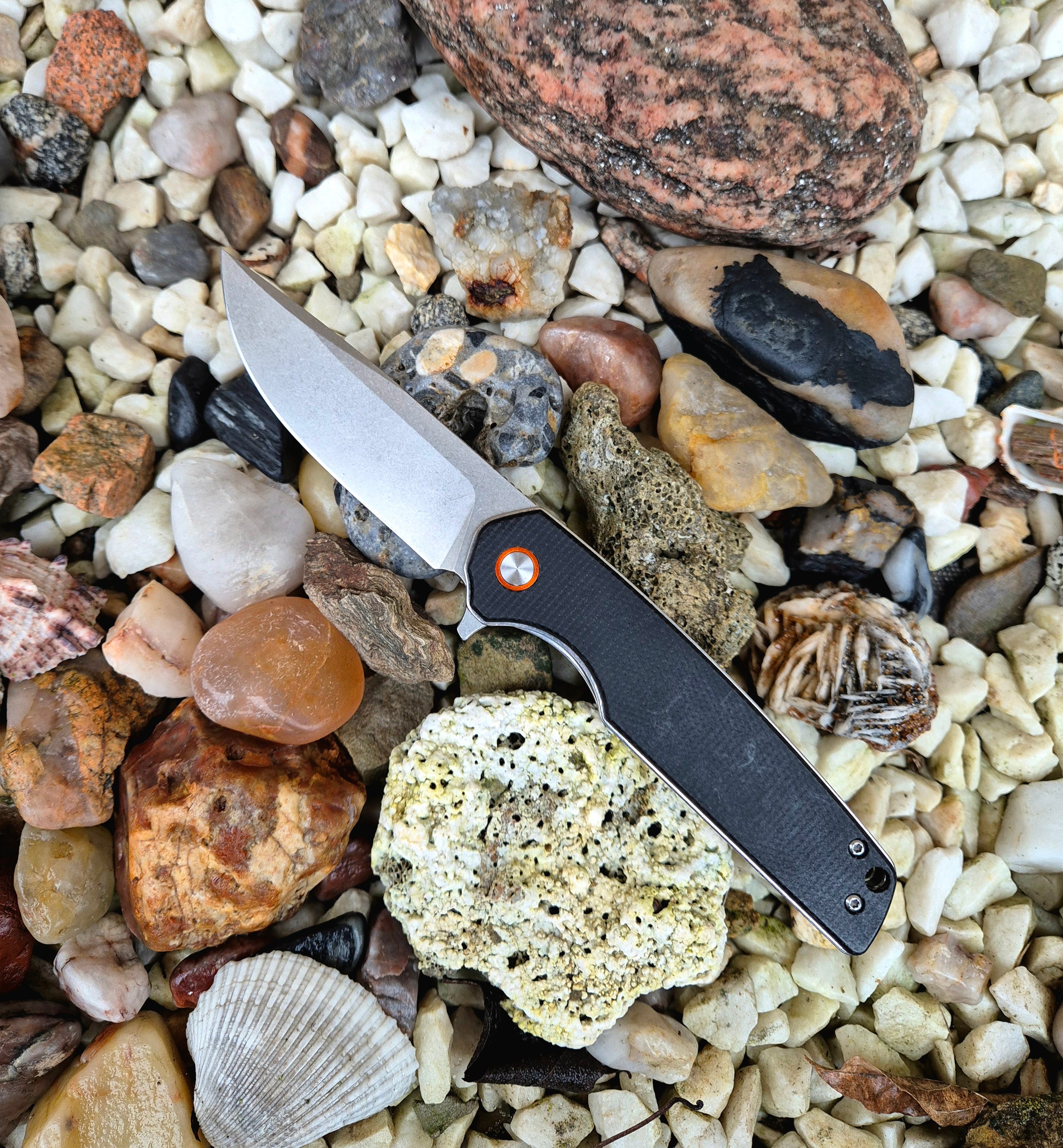 Zavírací nůž black - Micarta, orange kroužek