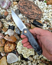 Folding knife Blue - G10 + carbon fiber, orange ring