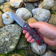 Zavírací nůž - Button lock damašek mosaz 3 Uhlíkové vlákno