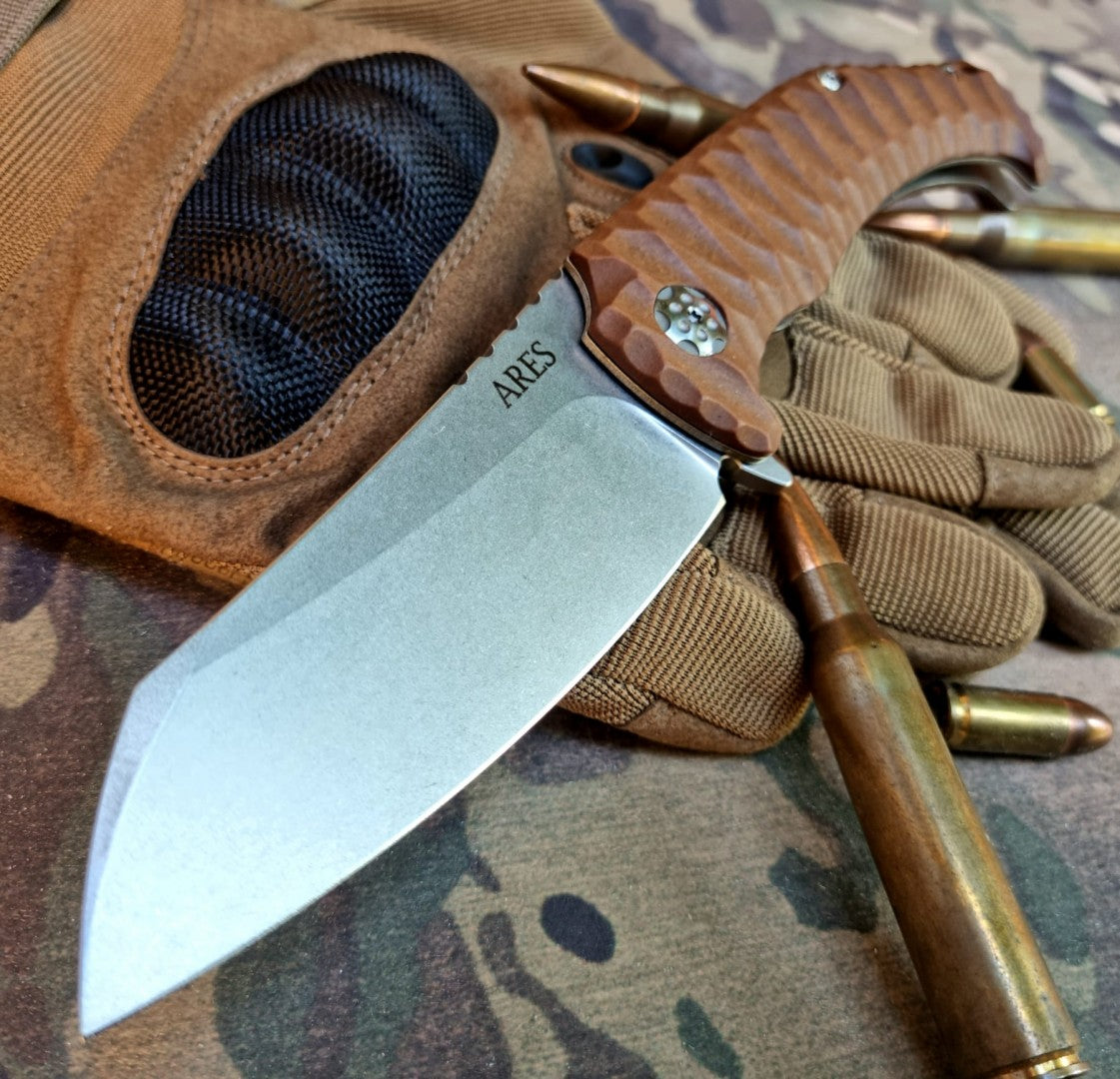 ARES Klappmesser, braun, Stonewash