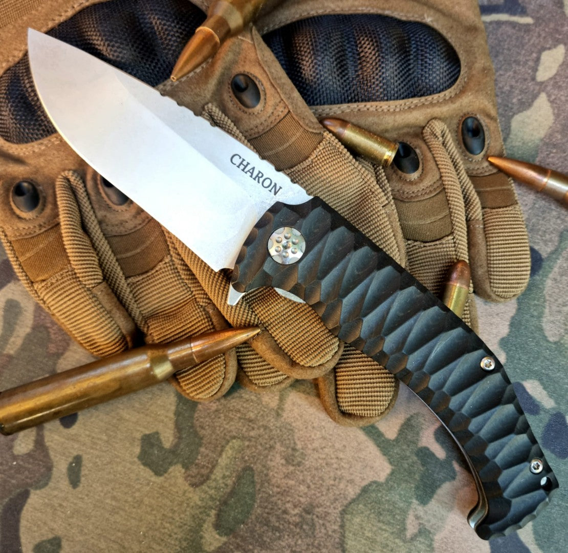 Taschenmesser CHARON, schwarz, Stonewash